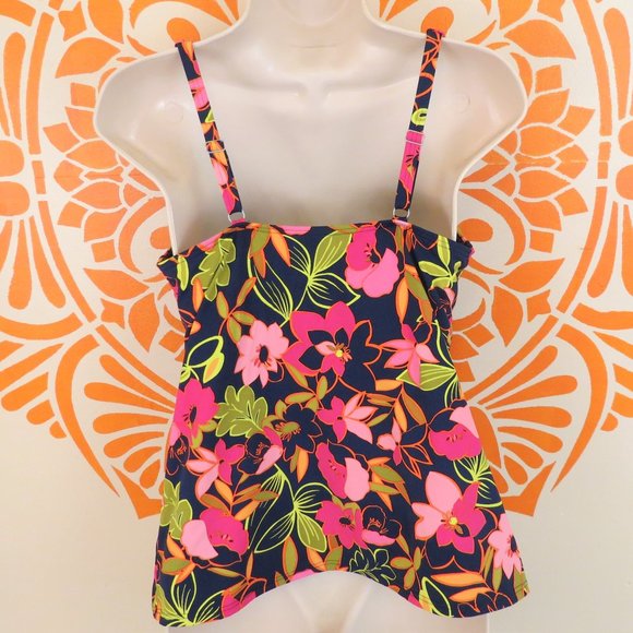 Land's End Navy & Pink Floral Tankini Top 8 - Picture 2 of 3